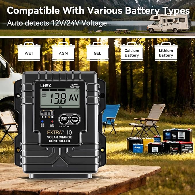LNEX Solar Charge Controller Waterproof, 10A Solar Panel Regulator - Image 7