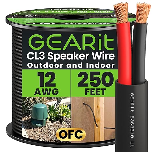 GEARit Outdoor Speaker Wire CL3 Rated, 12 Gauge Speaker Wire, Speaker Cable 250 by GEARit