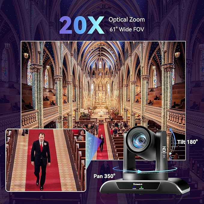Tenveo NDI PTZ Camera AI Humanoid & Face Auto-Tracking, HDMI/LAN/USB3.0 PoE PTZ - Image 5