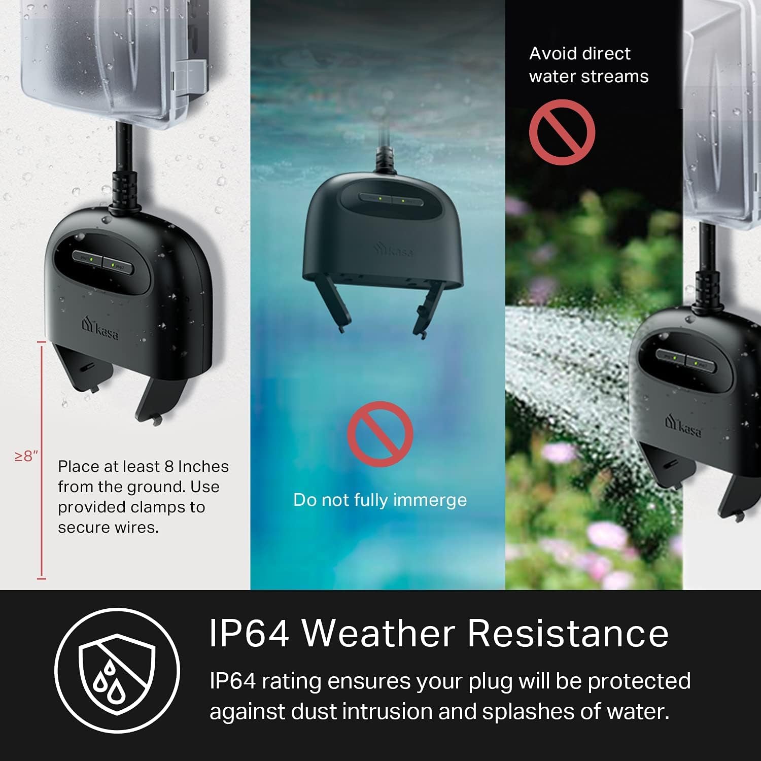 Kasa Outdoor Smart Plug, Smart Home Wi-Fi Outlet with 2 Sockets, EP40 | IP64 Weather Resistance, Compatible with Alexa, Google Home, No Hub Required, ETL Certified, Black