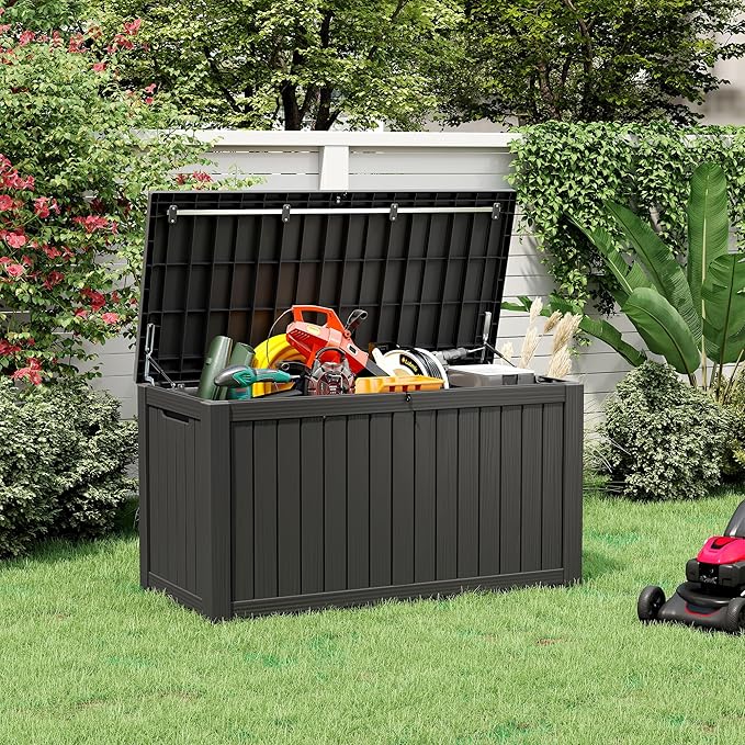 NUNU LAB 151 Gallon Outdoor Storage Box, Resin Large Sturdy Deck Box, Backyard - Image 8
