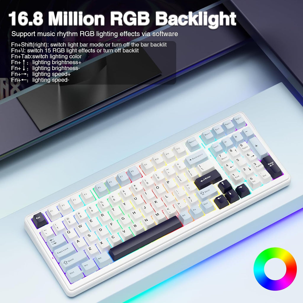 F99 Wireless Mechanical Keyboard, Hot Swappable Custom Keyboard,Pre-Lubed Linear Switches,Gasket Structure,Rgb Backlit Gaming Keyboard (Blue&White)