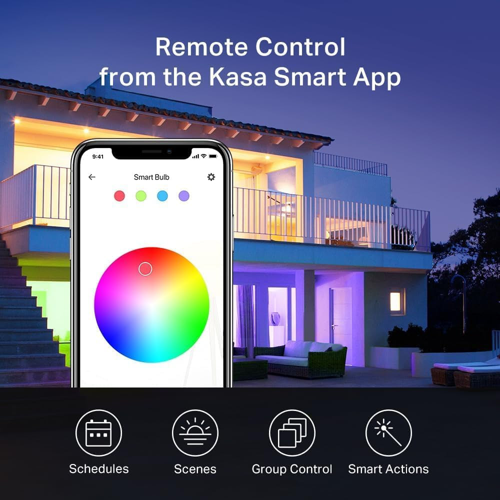 Light Bulbs, Full Color Changing Dimmable Smart Wifi Bulbs Compatible with Alexa and Google Home, A19, 60 W 800 Lumens,2.4Ghz Only, No Hub Required, 2-Pack (KL125P2), Multicolor