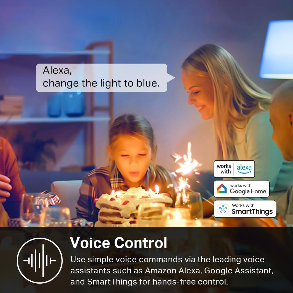 Light Bulbs, Full Color Changing Dimmable Smart Wifi Bulbs Compatible with Alexa and Google Home, A19, 60 W 800 Lumens,2.4Ghz Only, No Hub Required, 2-Pack (KL125P2), Multicolor