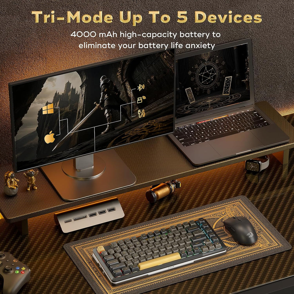 K738 Wireless Mechanical Keyboard, Gasket Mounted RGB Gaming Keyboard, 3-Mode (2.4G/BT/USB), Pre-Lubed Linear Switches, 75％ Layout, 82 Keys Hot Swappable for Pc/Mac - Black Gold