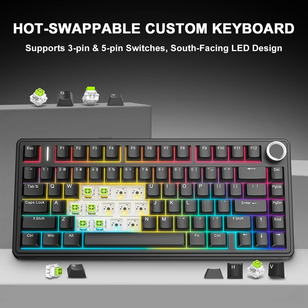 Aula F75 75% Wireless Mechanical Keyboard, Gasket Mount Hot Swappable Gaming Keyboard with Knob, Tri-Mode BT5.0/2.4G/USB-C, Creamy Thocky Sound Pre-Lubed Linear Switch, PBT Keycaps for PC Mac