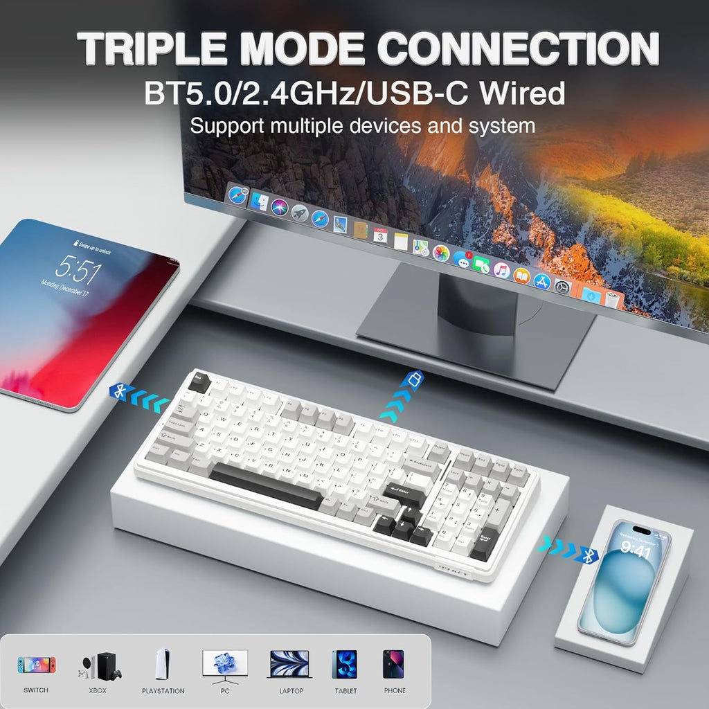 F99 Wireless Mechanical Keyboard,Tri-Mode Bt5.0/2.4Ghz/Usb-C Hot Swappable Custom Keyboard,Pre-Lubed Linear Switches,Rgb Backlit Computer Gaming Keyboards for Pc/Tablet/Ps/Xbox