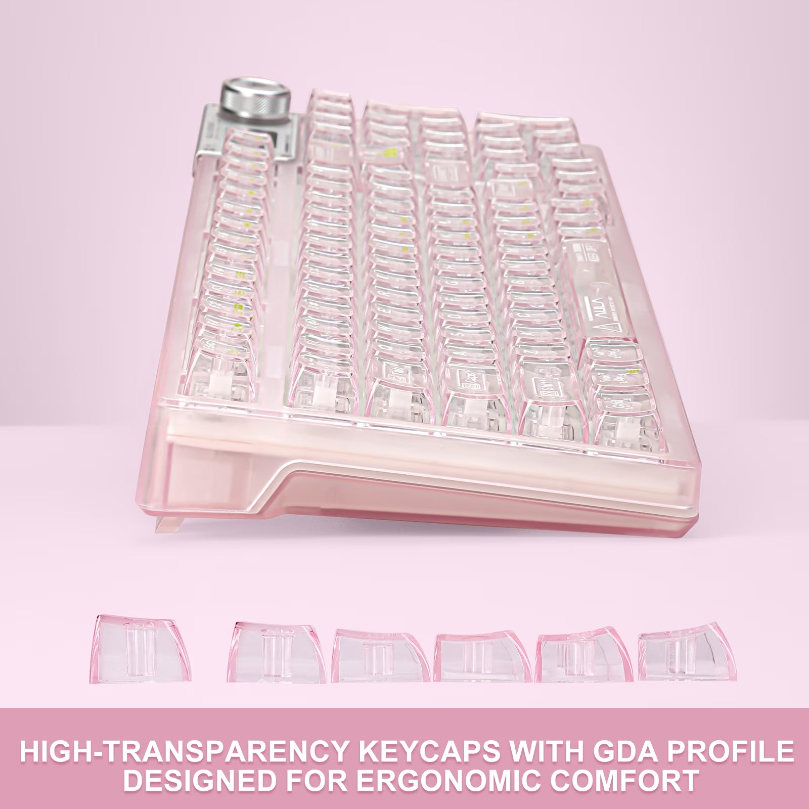 AULA F98Pro Transparent Wireless Mechanical Keyboard – Pink, Tri-Mode (Bluetooth/2.4G/Usb-C), Hot-Swappable Switches, OLED Display, 4000Mah Battery, RGB Backlit
