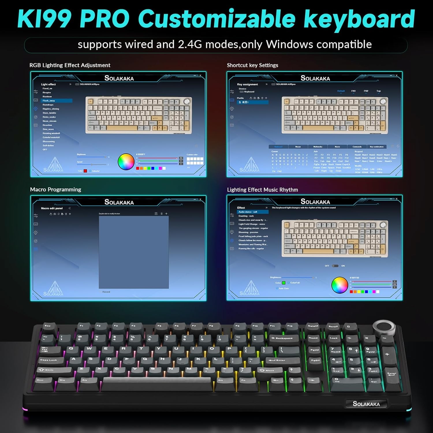 KI99 Pro Wireless Mechanical Keyboard with Quiet Switch, Hot Swappable Pre-Lubed Switches with RGB Backlit, Gasket Structure Computer Gaming Keyboard (Blackblue, Silent Switch)