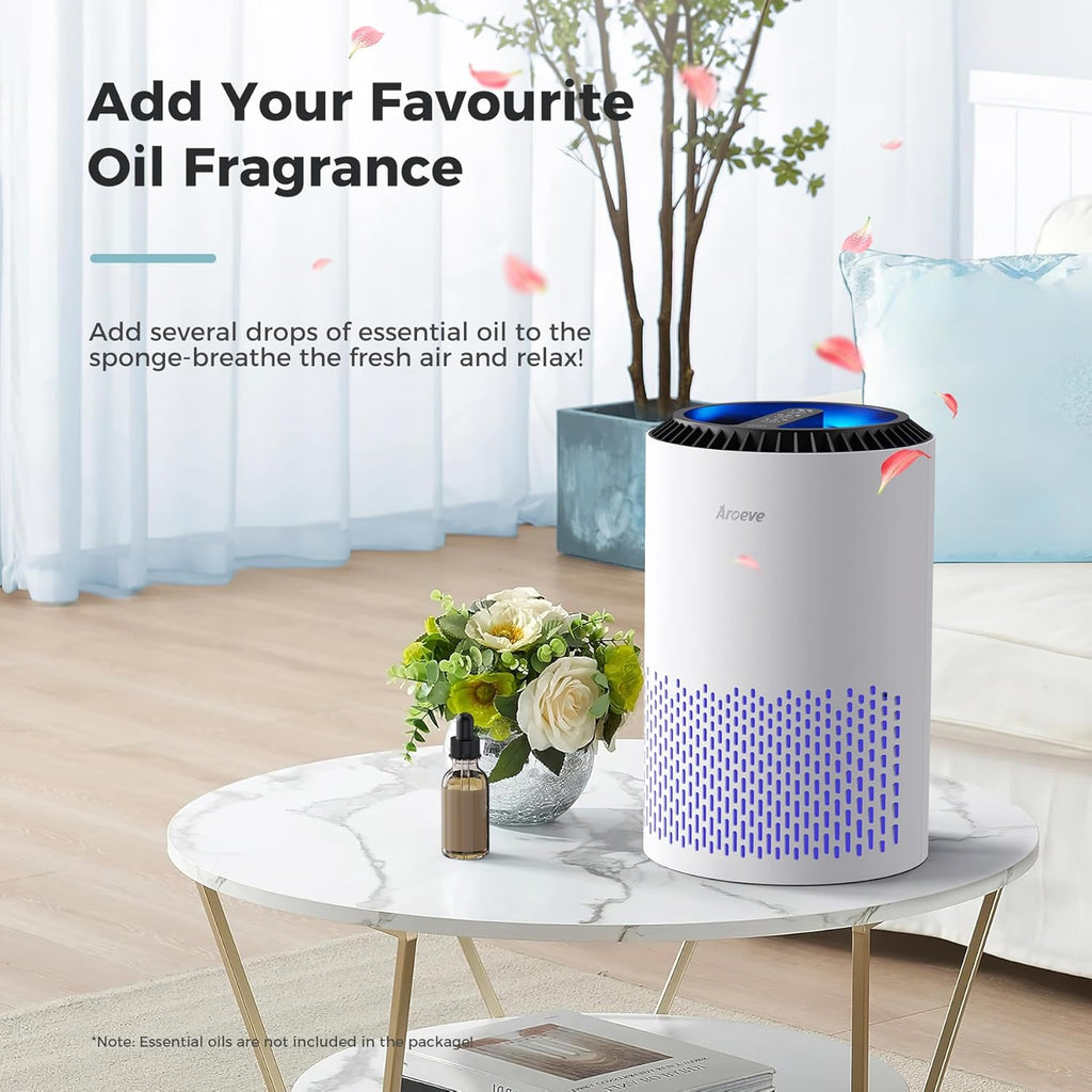 Air Purifiers for Bedroom Home, Air Purifier for Smoke Pollen Dander Hair Smell Air Cleaner with Sleep Mode Speed Control for Bedroom Office, MK01- White(Available for California) | Energy Star Efficiency, Meet Global Recycled Standard, 360-Degree Air Inlets, 22Db Noise Level, Aromatherapy Function