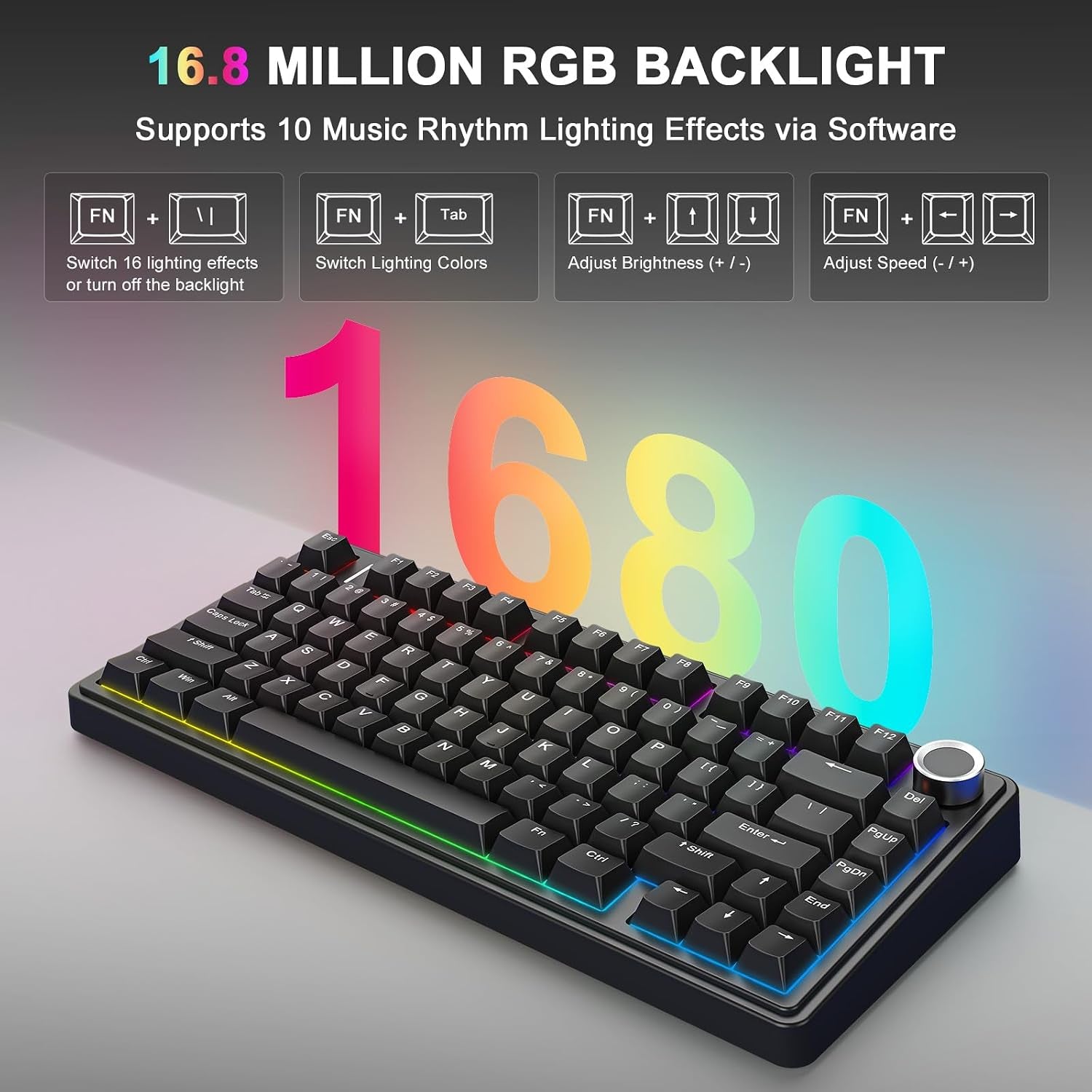 Aula F75 75% Wireless Mechanical Keyboard, Gasket Mount Hot Swappable Gaming Keyboard with Knob, Tri-Mode BT5.0/2.4G/USB-C, Creamy Thocky Sound Pre-Lubed Linear Switch, PBT Keycaps for PC Mac