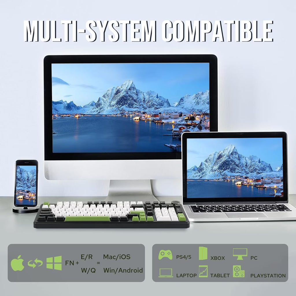 F99 Pro, 99-Key, Wireless, Hot Swappable, Mechanical Gaming Keyboard, RGB, 5-Layer Padding, 8000 Mah Battery, Knob