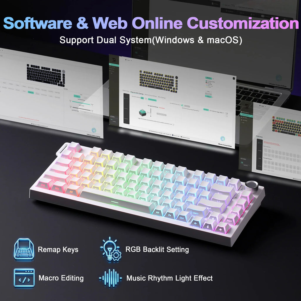 YUNZII RT75 PRO Dual 8K Wireless Gaming Keyboard, Rapid Trigger Mechanical Hall Effect Magnetic Keyboards, RGB Custom SOCD/DKS