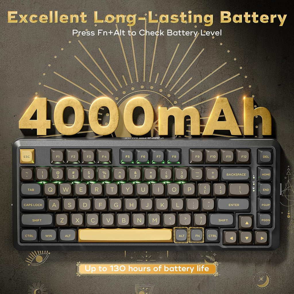 K738 Wireless Mechanical Keyboard, Gasket Mounted RGB Gaming Keyboard, 3-Mode (2.4G/BT/USB), Pre-Lubed Linear Switches, 75％ Layout, 82 Keys Hot Swappable for Pc/Mac - Black Gold