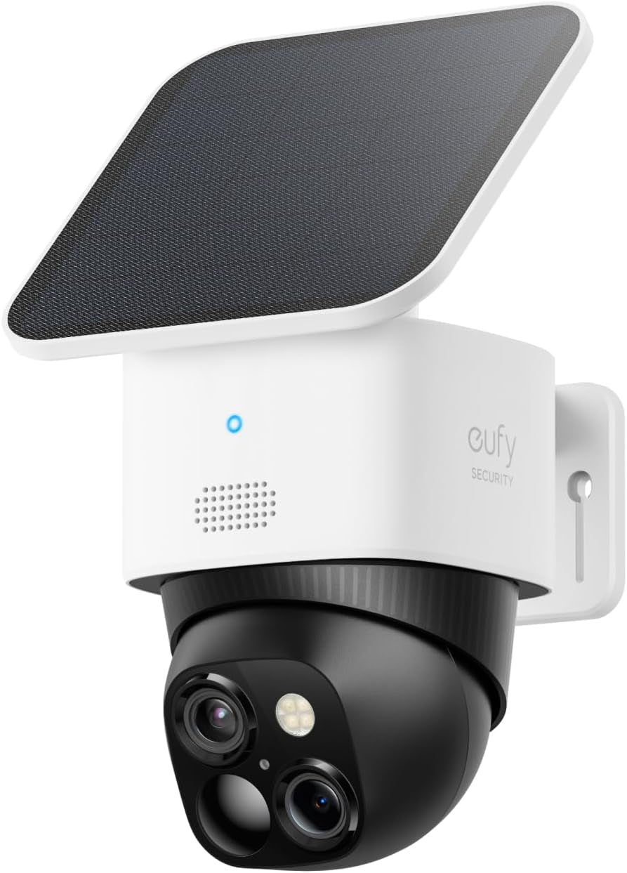 Eufy Security Solocam S340, 3K Dual-Lens Solar Security Camera | 360° Coverage, Pan & Tilt, No Blind Spots, AI Detection & Tracking, Color Night Vision, No Monthly Fee, Built-In 8GB