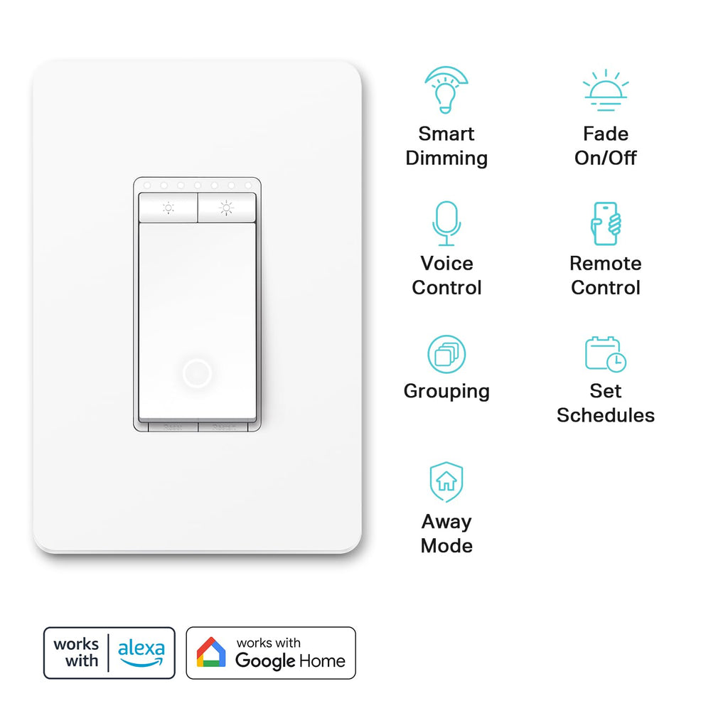 Dimmer Switch HS220P3, Single Pole, Needs Neutral Wire, 2.4Ghz Wi-Fi Light Switch Works with Alexa and Google Home, UL Certified,, No Hub Required, 3-Pack