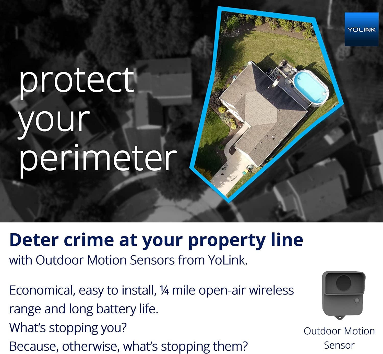 Lora Smart Outdoor Motion Detector Sensor, Driveway Alert, Property Invasion/Tresspassing Detector, 1/4 Mile Open Air Range, Email/Sms/Push Alerts, Alexa, IFTTT, Home Assistant (Hub Required)