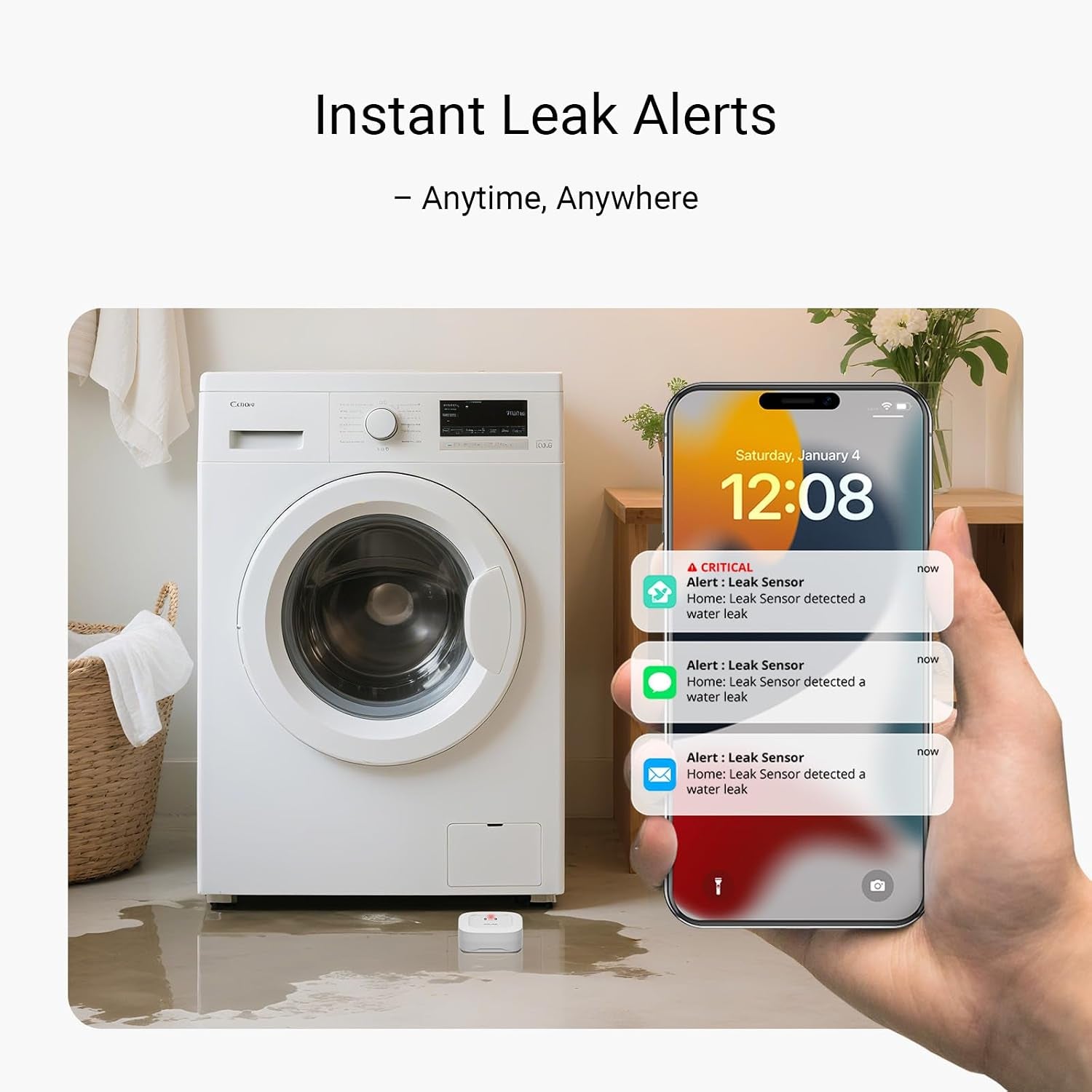 Water Leak Starter Kit: Hub + 4 Leak Sensor 1 (Silent), Lora Long-Range, App/Sms/Email Alerts, D2D Offline Triggers, 2 AAA up to 5-Year Battery, Compatible with Alexa/Ifttt/Home Assistant