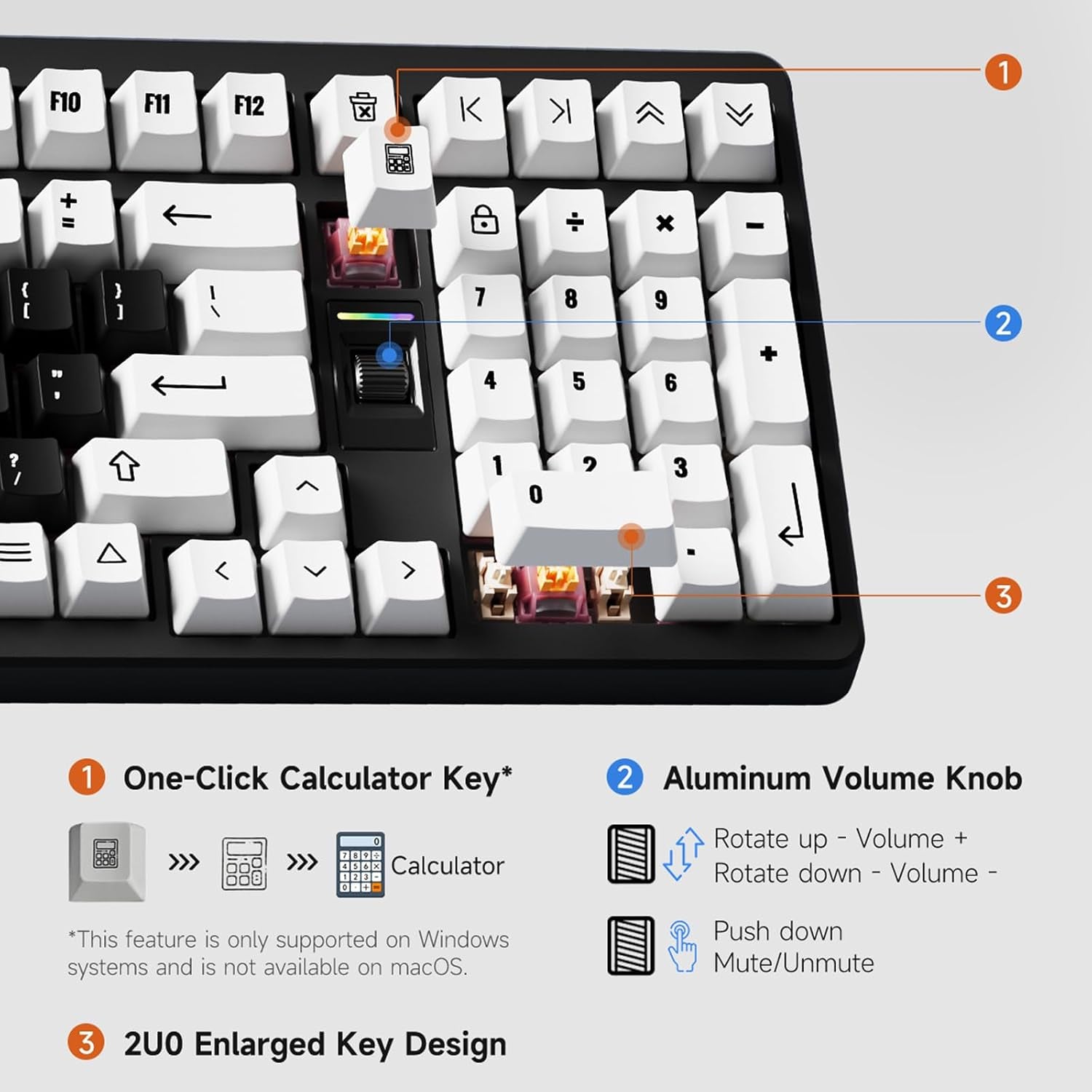 UT98 Wireless Mechanical Keyboard Compact Gaming Keyboard with Knob Tri-Mode Connection Hot Swappable Custom Creamy Keyboard Gasket Structure Pre-Lubed Linear Switches RGB Retro ICY
