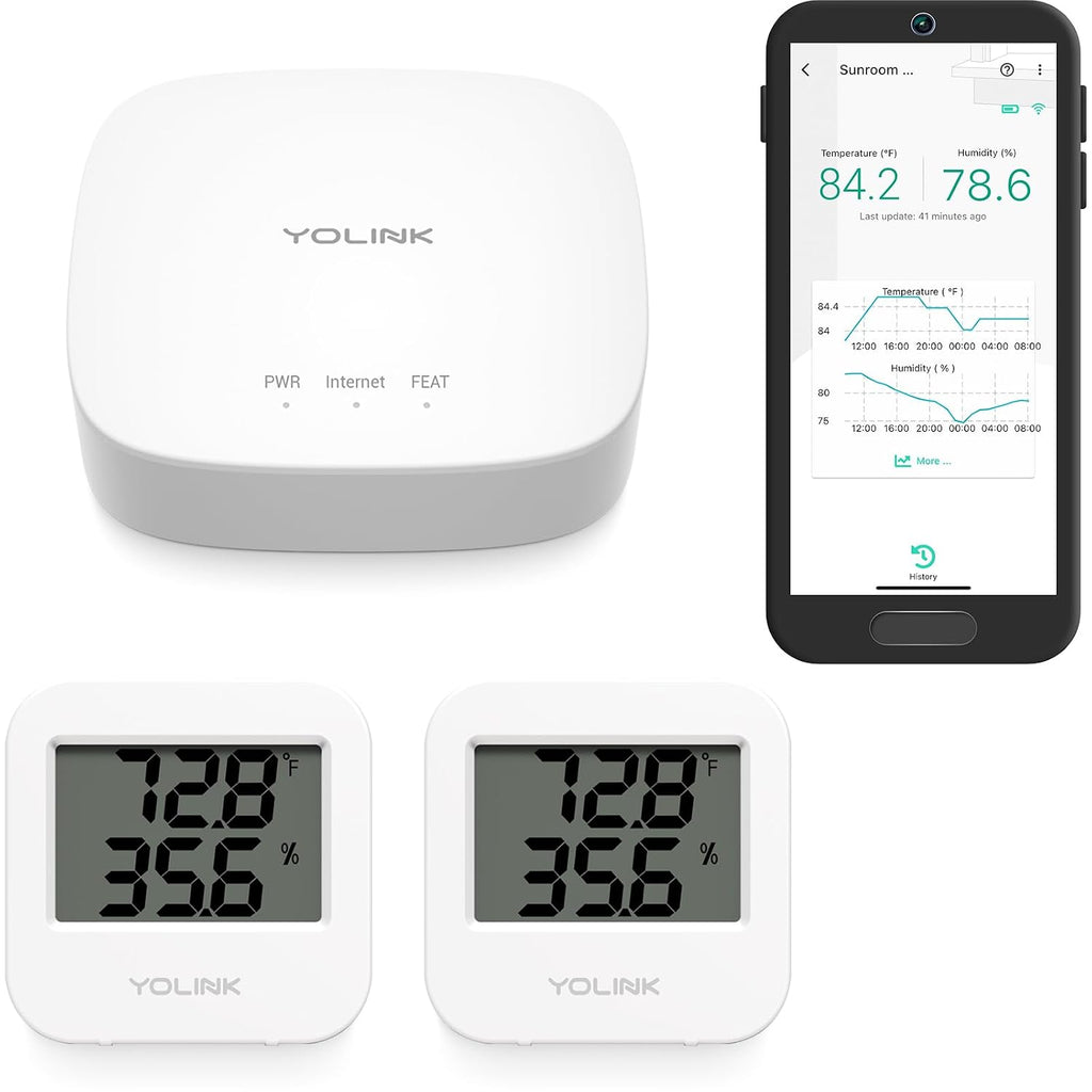 Smart Temp & Humidity Sensor, Lora Long Range, 2 Year Battery, Indoor Monitoring for Wine Cellar, Bedroom, Nursery, Greenhouse, RV, with App, Email & SMS Alerts, Alexa IFTTT, 2 Pack + Hub