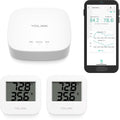 Smart Temp & Humidity Sensor, Lora Long Range, 2 Year Battery, Indoor Monitoring for Wine Cellar, Bedroom, Nursery, Greenhouse, RV, with App, Email & SMS Alerts, Alexa IFTTT, 2 Pack + Hub