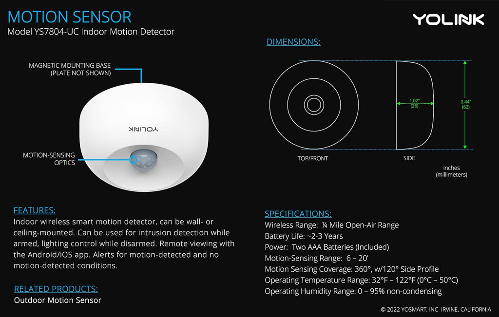 Smart Motion Sensor,  1/4 Mile World'S Longest Range Wireless Motion Detector Compatible with Alexa IFTTT, Movement Detector App Alerts Remote Monitor for Indoor Use,  Hub Included