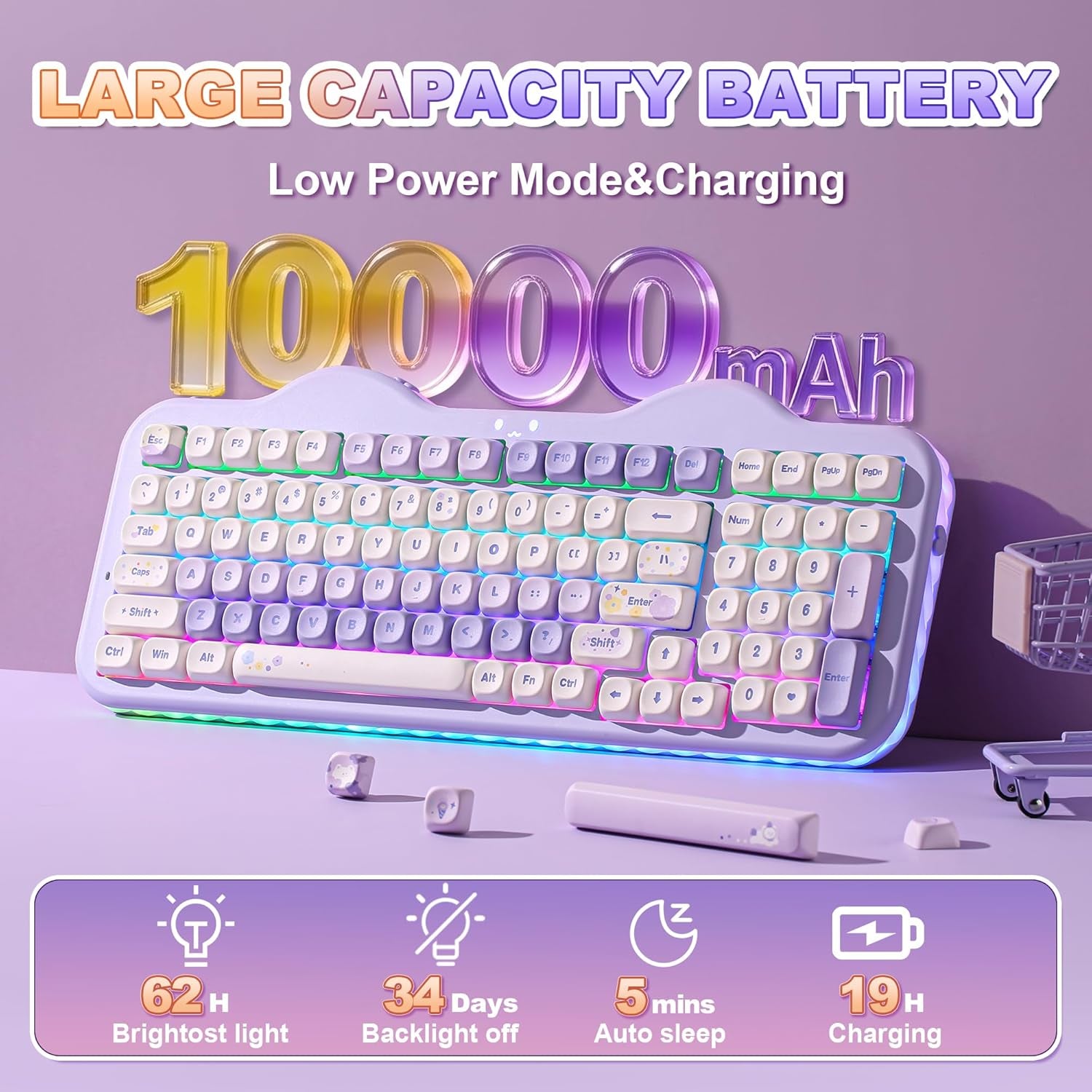 C98 Wireless Mechanical Keyboard with Number Pad,99 Key BT5.0/2.4G/USB-C Hot Swap Gasket Mount with PBT MOA Keycaps,Custom Rgb,Cute Cake Keyboard for Win/Mac (Purple, Milk V2 Linear Switch)