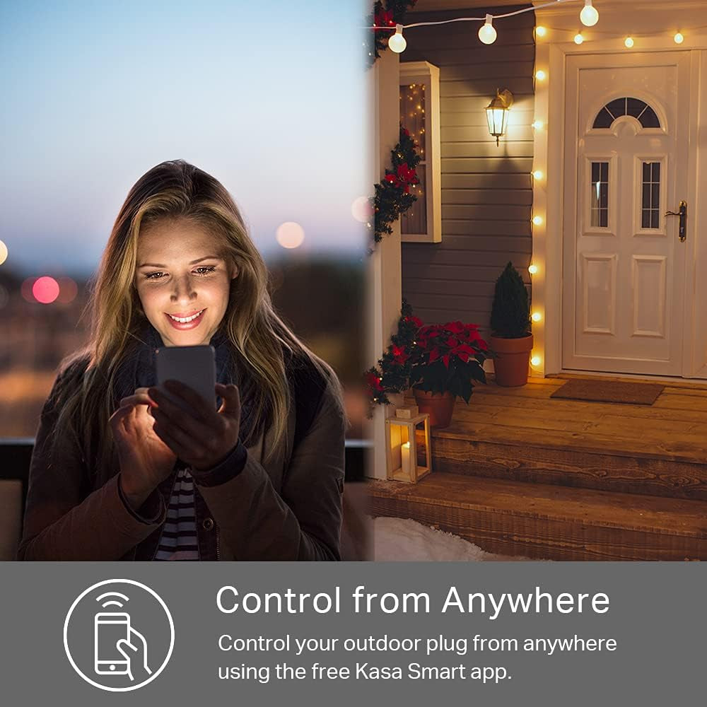 Kasa Outdoor Smart Plug, Smart Home Wi-Fi Outlet with 2 Sockets, EP40 | IP64 Weather Resistance, Compatible with Alexa, Google Home, No Hub Required, ETL Certified, Black