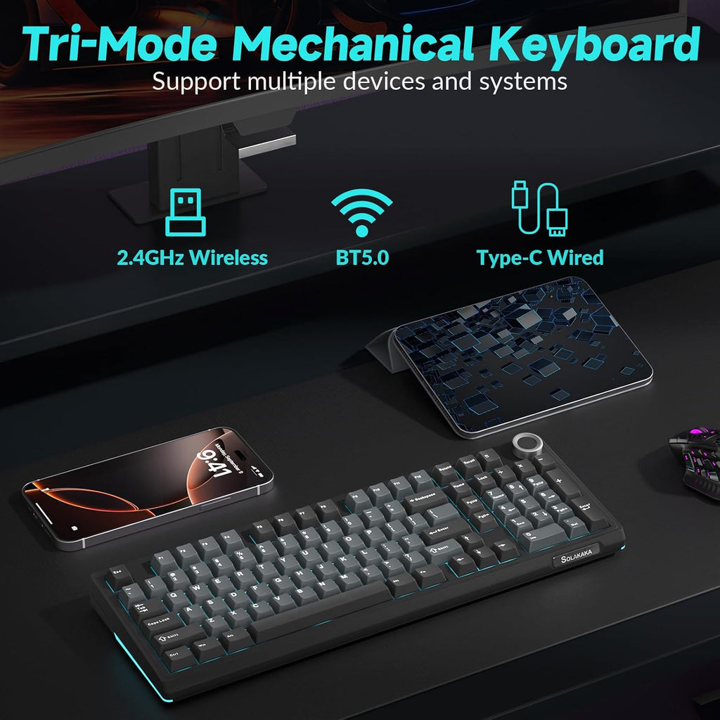 KI99 Pro Wireless Mechanical Keyboard with Quiet Switch, Hot Swappable Pre-Lubed Switches with RGB Backlit, Gasket Structure Computer Gaming Keyboard (Blackblue, Silent Switch)