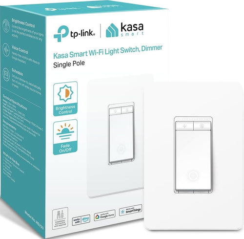 Kasa Smart Dimmer Switch HS220, Single Pole, Needs Neutral Wire | 2.4Ghz Wi-Fi Light Switch, Works with Alexa & Google Home, UL Certified, No Hub Required, White