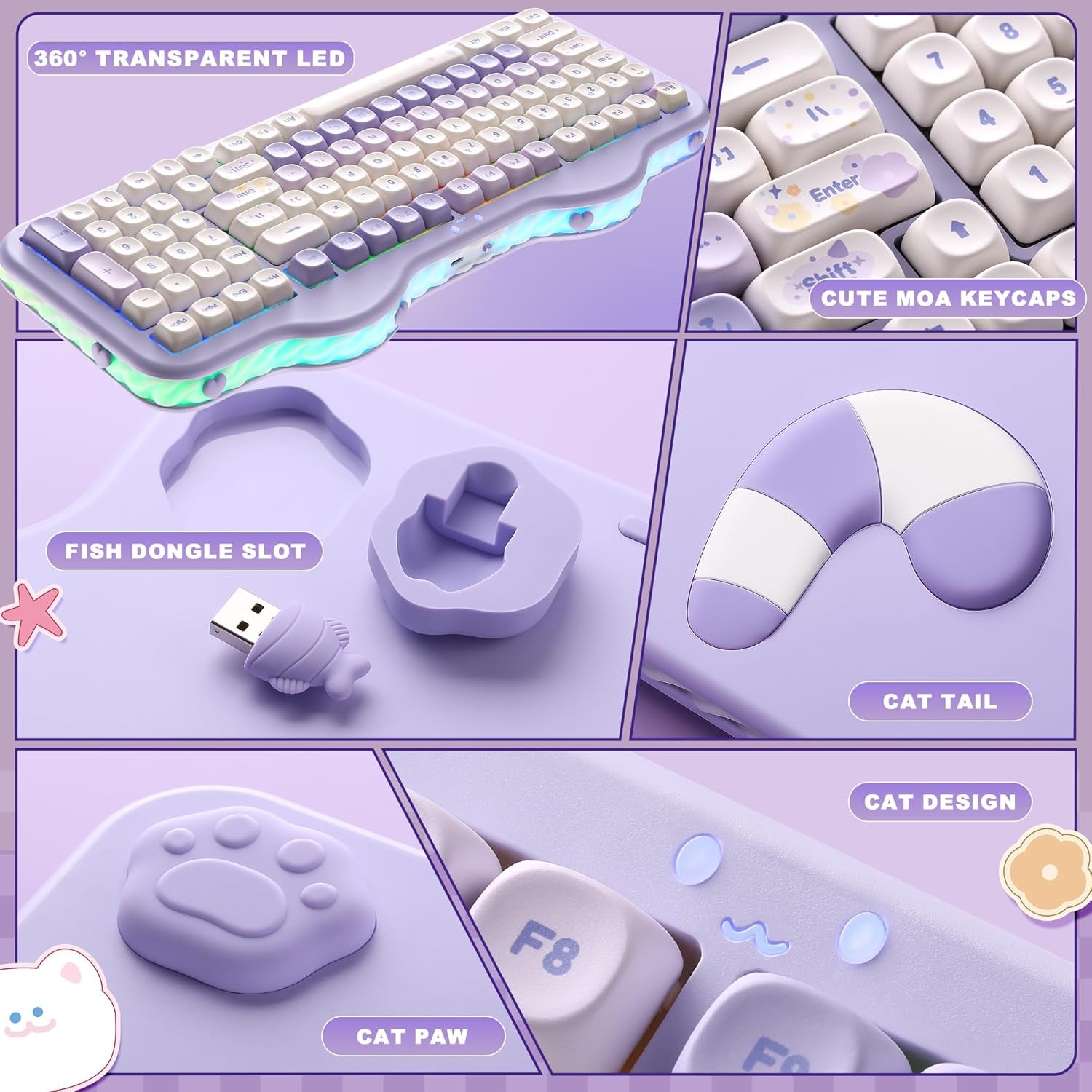 C98 Wireless Mechanical Keyboard with Number Pad,99 Key BT5.0/2.4G/USB-C Hot Swap Gasket Mount with PBT MOA Keycaps,Custom Rgb,Cute Cake Keyboard for Win/Mac (Purple, Milk V2 Linear Switch)